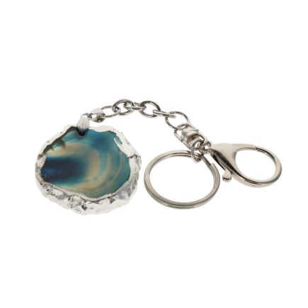Blue Agate Slice Keyring with Silver Edge