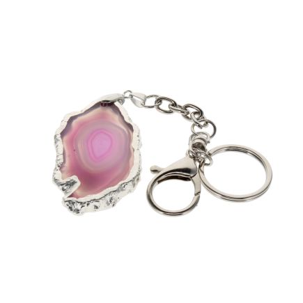 Pink Agate Slice Keyring with Silver Edge