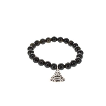 Silver Sheen Obsidian Buddha Bead Bracelet