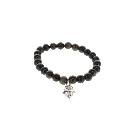 Silver Sheen Obsidian Hand of Hamsa Bead Bracelet