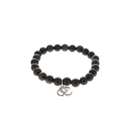 Silver Sheen Obsidian Om Symbol Charm Bead Bracelet