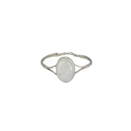 Rainbow Moonstone Silver Adjustable Bangle