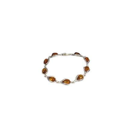 Amber Teardrop Double Mounted Silver Bracelet