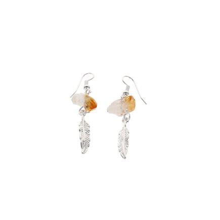 Citrine Rough Point Feather Earrings