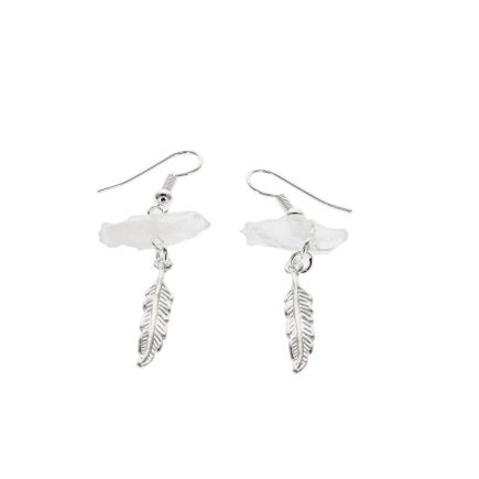 Quartz Rough Point Feather Earrings