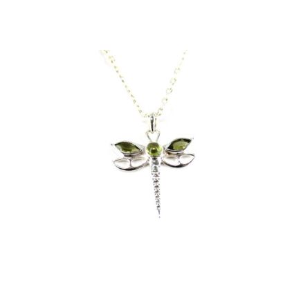 Peridot  Dragonfly Silver Pendant