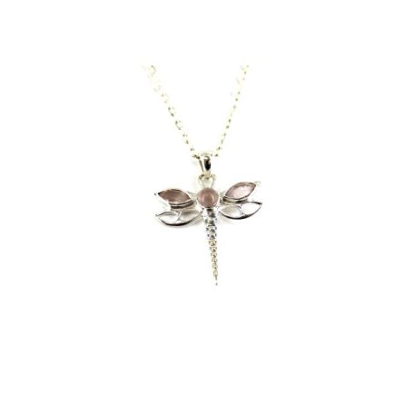 Rose Quartz Dragonfly Silver Pendant