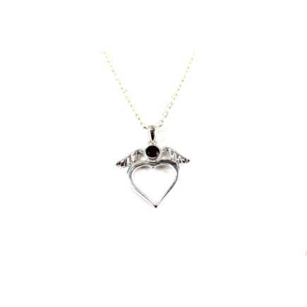 Garnet Dove Heart Silver Pendant