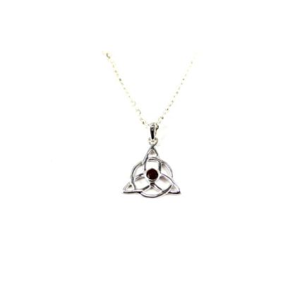 Garnet Triquetra Silver Pendant