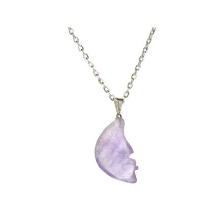 Amethyst Half Moon Face Pendant