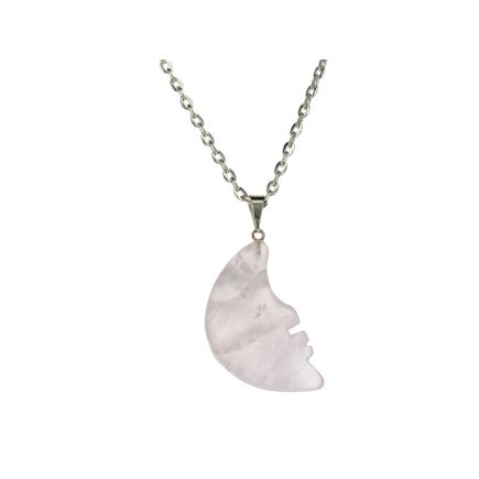 Rose Quartz Half Moon Face Pendant