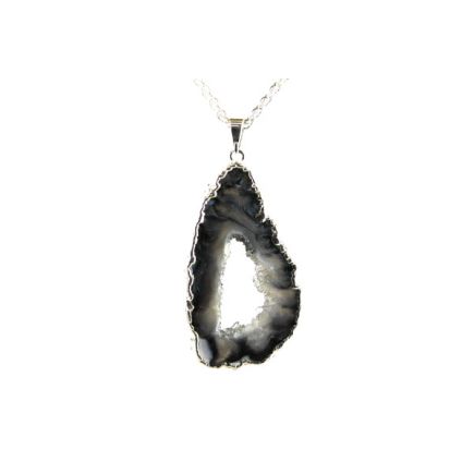 Agate Slice Druze Silver Edge Pendant