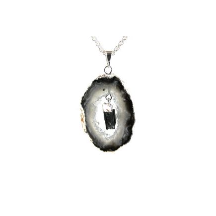 Agate Slice Druze Pendant with Tourmaline