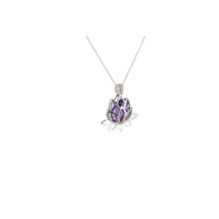 Amethyst Lotus Flower Silver Pendant