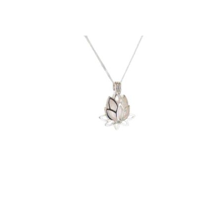 Rose Quartz Lotus Flower Silver Pendant