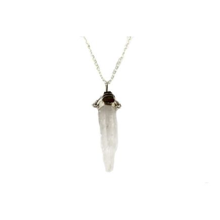 Laser Quartz Point & Tourmaline Silver Pendant