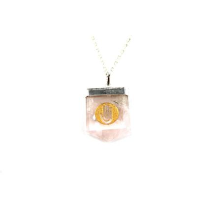 Rose Quartz Healing Hand Tongue Pendant