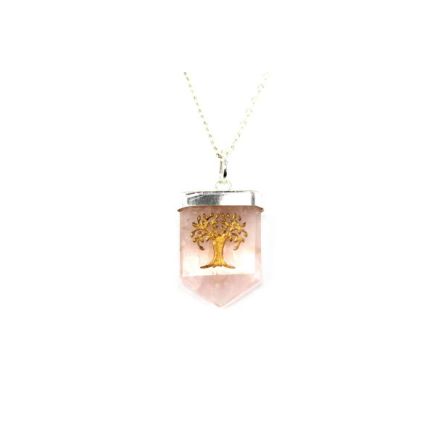 Rose Quartz Tree Of Life Tongue Pendant