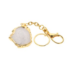 Natural Agate Slice Keyring with Gold Edge