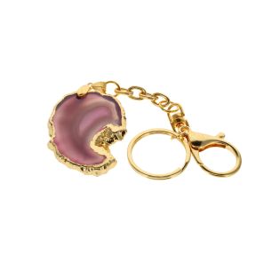 Pink Agate Slice Keyring with Gold Edge