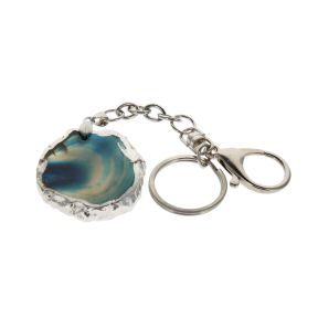 Blue Agate Slice Keyring with Silver Edge