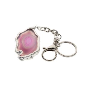Pink Agate Slice Keyring with Silver Edge