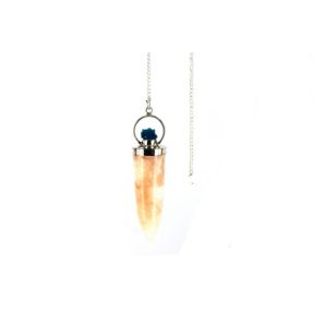 Stilbite With Cavansite Round Cone Pendulum