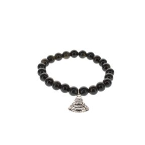 Silver Sheen Obsidian Buddha Bead Bracelet