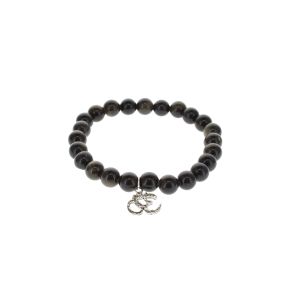 Silver Sheen Obsidian Om Symbol Charm Bead Bracelet