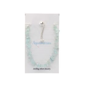 Aquamarine Stone Chip Sterling Silver Bracelet