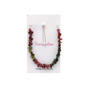 Mixed Tourmaline Stone Chip Sterling Silver Bracelet