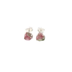 Watermelon Tourmaline Silver Stud Earrings