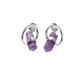 Amethyst Double Point Circle Stud Earring