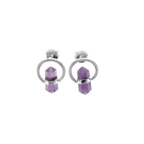 Amethyst Double Point Circle Stud Earring