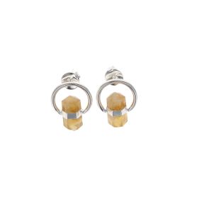 Citrine Double Point Circle Stud Earring