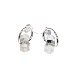 Quartz Double Point Circle Stud Earring