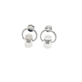 Quartz Double Point Circle Stud Earring