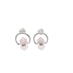 Rose Quartz Double Point Circle Stud Earring