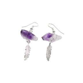 Amethyst Rough Point Feather Earrings