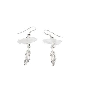 Quartz Rough Point Feather Earrings