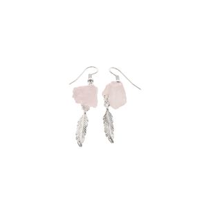 Rose Quartz Rough Point Feather Earrings