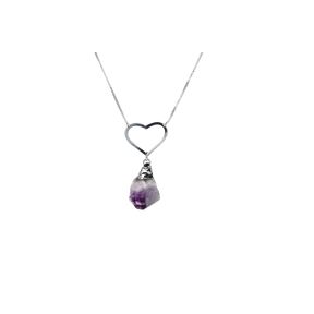 Amethyst Rough Point with Silver Heart Necklace