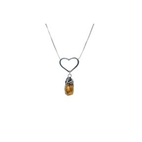 Citrine Rough Point with Silver Heart Necklace