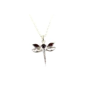 Garnet Dragonfly Silver Pendant