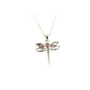 Rose Quartz Dragonfly Silver Pendant