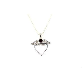 Garnet Dove Heart Silver Pendant