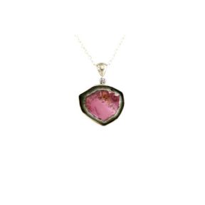 Watermelon Tourmaline Slice Silver Pendant 2