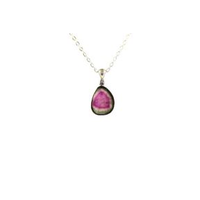 Watermelon Tourmaline Slice Silver Pendant 4