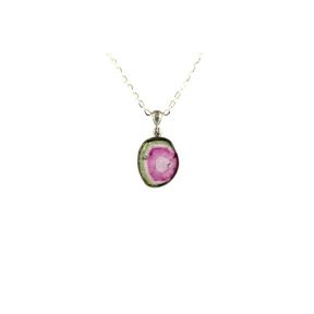 Watermelon Tourmaline Slice Silver Pendant 7