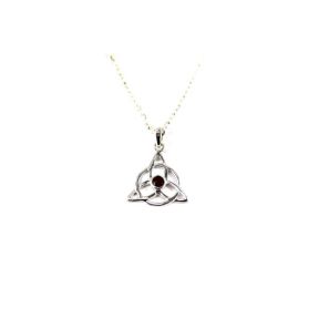 Garnet Triquetra Silver Pendant